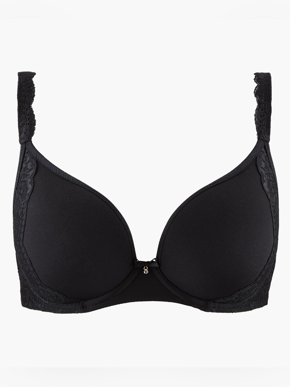 Aubade Paris Sweetessence Black T-shirt spacer plunge bra w/ lace, Size 32B, NWT